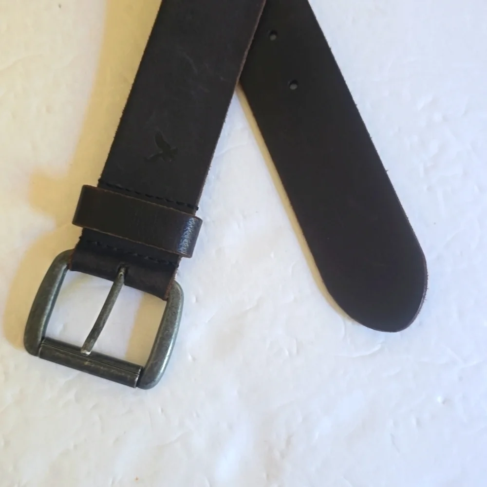 American Eagle Dark Brown Premium Leather Belt Silver Buckle New! Sz.30